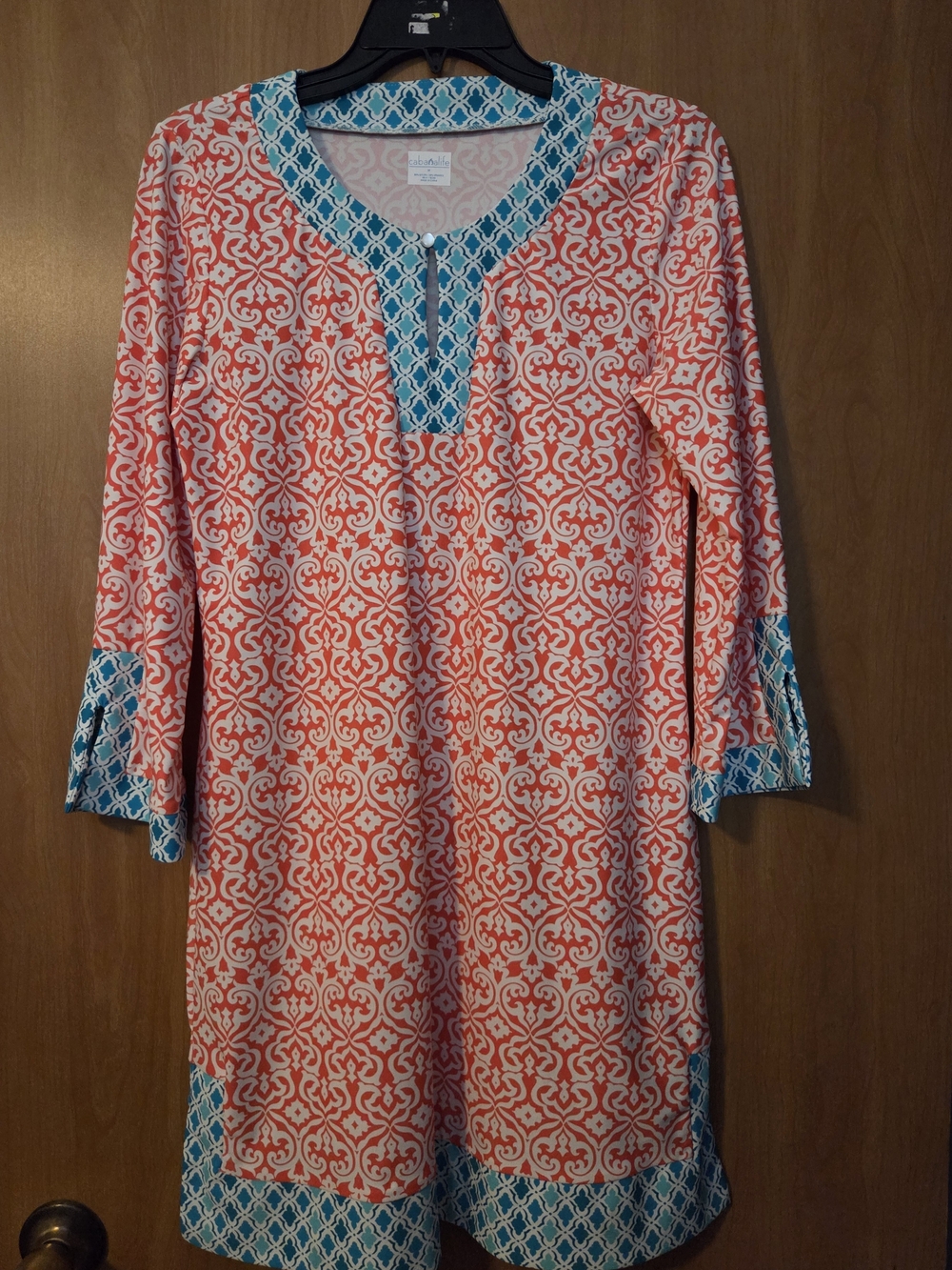 CABANA LIFE Coral and Turquoise Tunic Mini Dress Size M Beach Summer